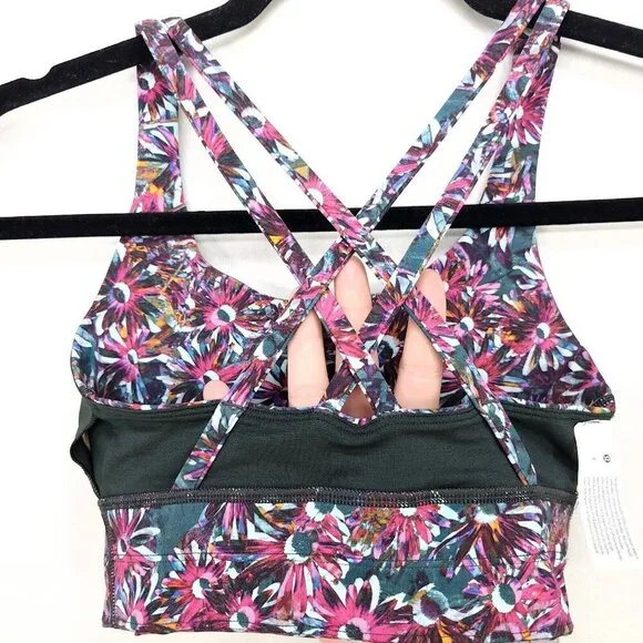 Lululemon Energy Longline Bra Medium Support Size 2 Floral Electric Strappy Back - Picture 13 of 15